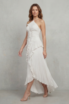 Damen Midi Kleid One-Shoulder Plissee - Image 8