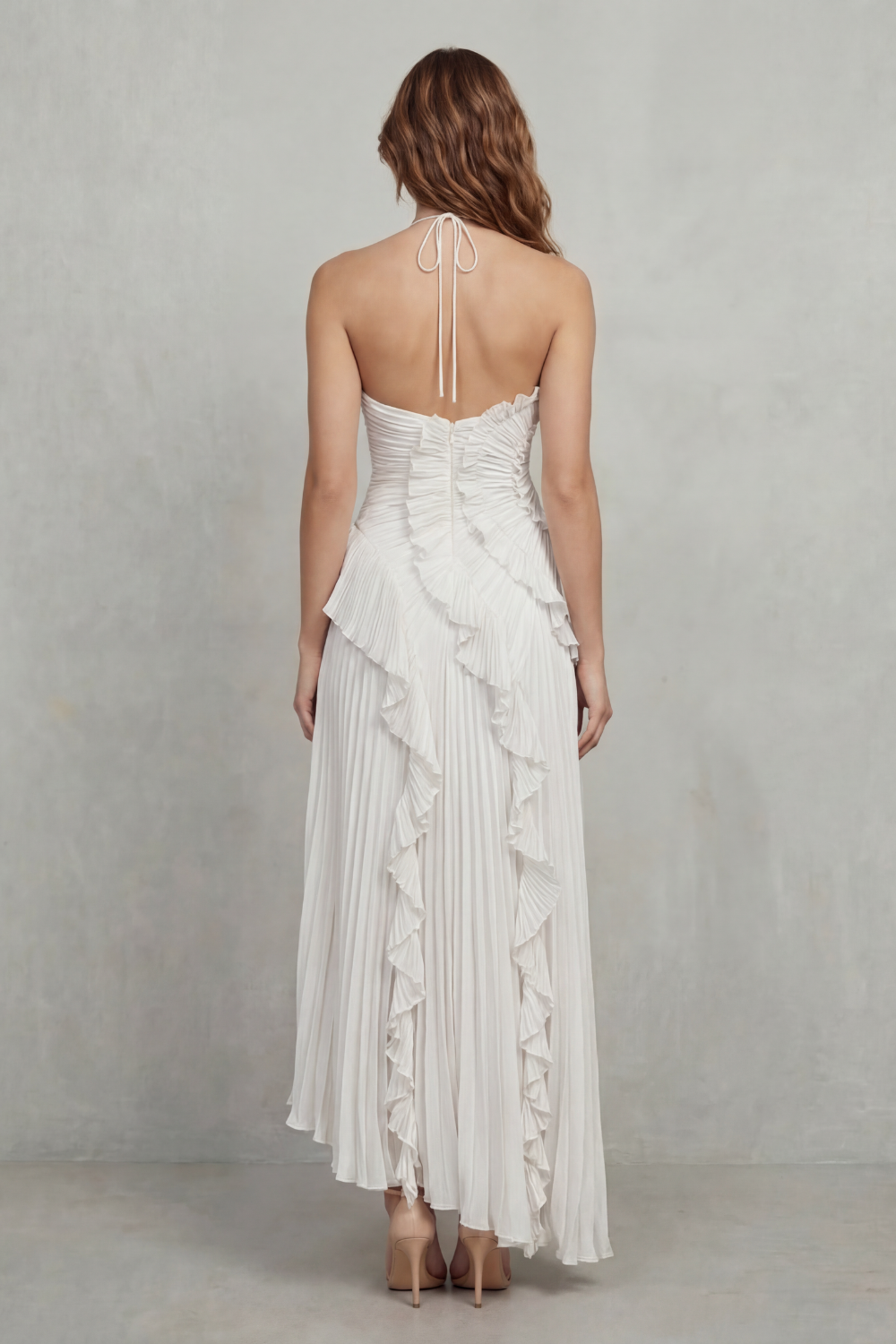 Damen Midi Kleid One-Shoulder Plissee - Image 9