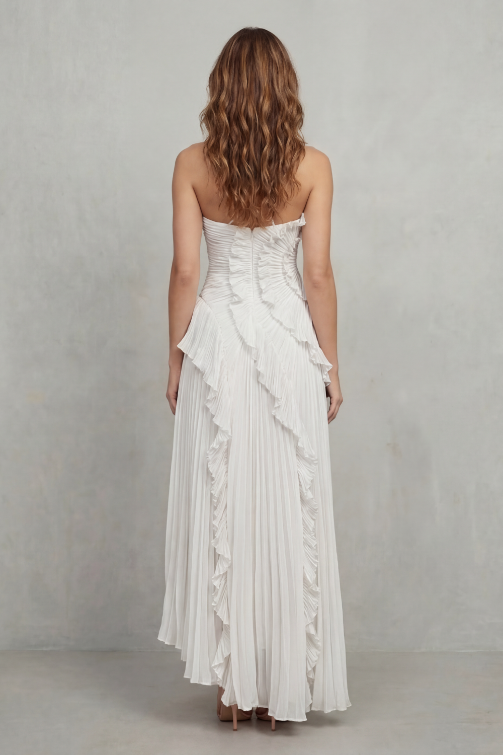 Damen Midi Kleid One-Shoulder Plissee - Image 10