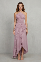 Damen Midi Kleid One-Shoulder Plissee - Image 2