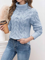 Pull torsadé pour femme à col roulé