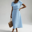Damen Baumwoll Midikleid bestickt Kurzarm - Image 5