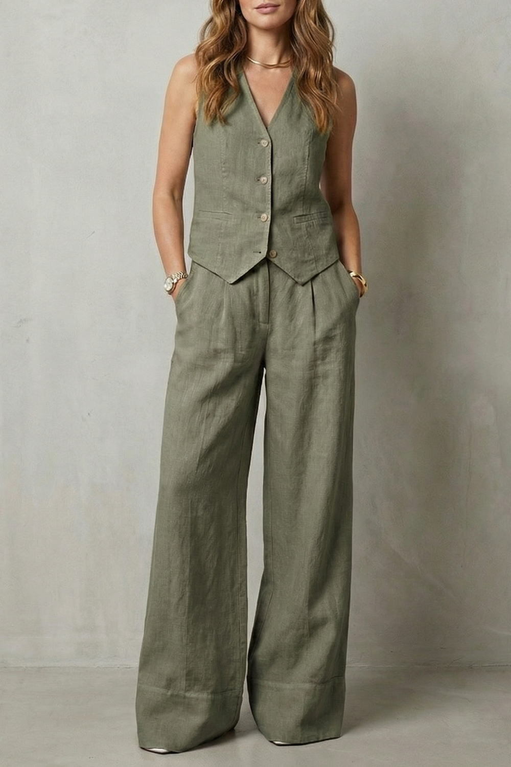 Damen Weste Hose Set Zweiteiler ärmelloser Hosenanzug elegant - Image 9