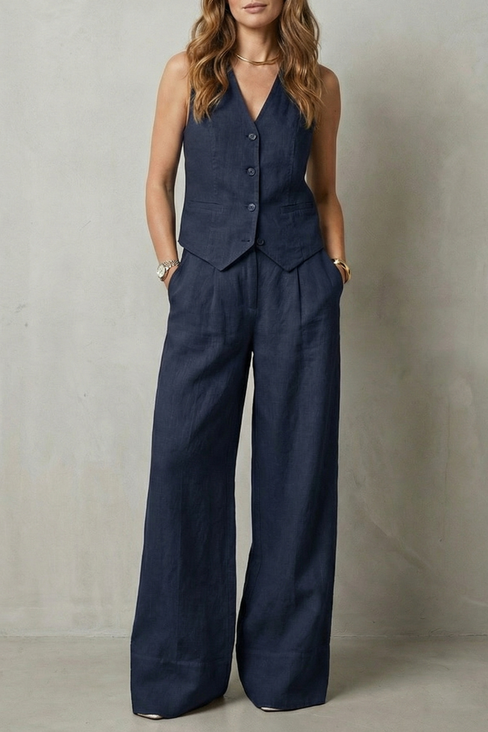 Damen Weste Hose Set Zweiteiler ärmelloser Hosenanzug elegant - Image 15