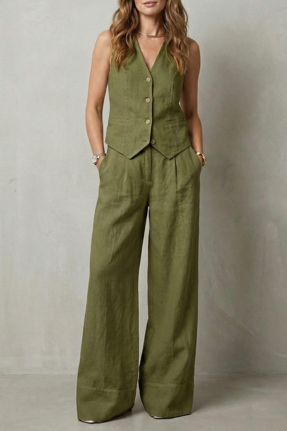 Damen Weste Hose Set Zweiteiler ärmelloser Hosenanzug elegant - Image 13