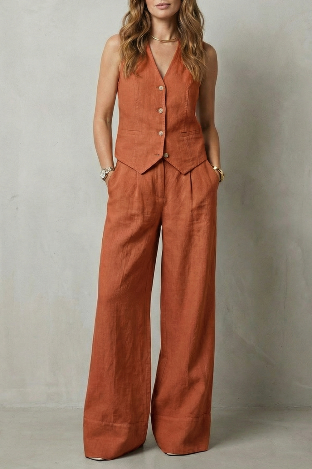 Damen Weste Hose Set Zweiteiler ärmelloser Hosenanzug elegant - Image 19