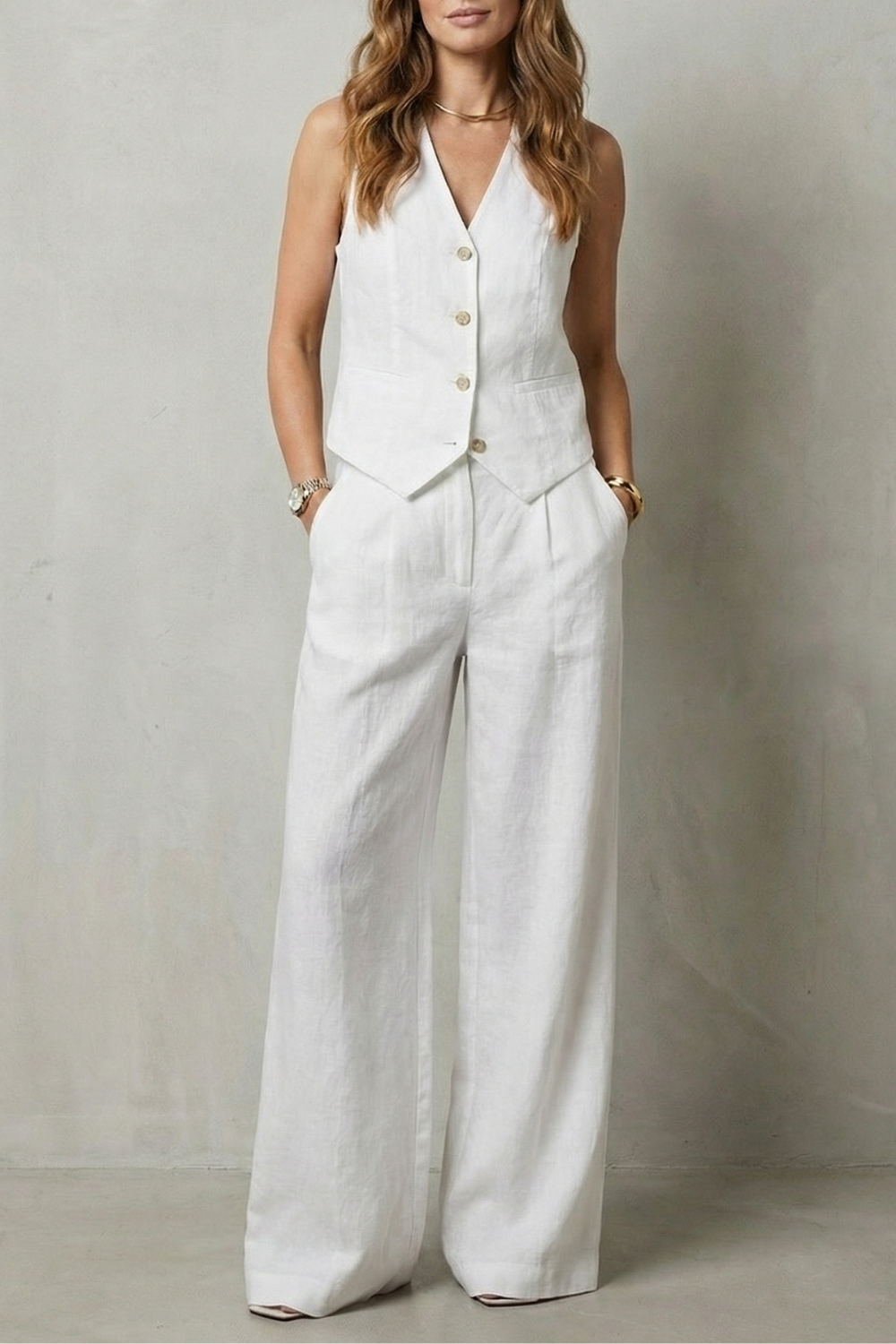 Damen Weste Hose Set Zweiteiler ärmelloser Hosenanzug elegant - Image 11