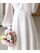 Damen Elegantes Brautkleid Midi Puffärmel - Image 3