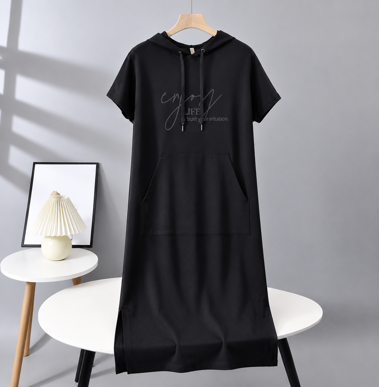 Damen Hoodie Kleid Kapuzenkleid mit Taschen Sweatkleid - Image 2