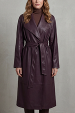 Trench coat de imitação de pele para senhora, cintado