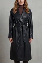 Damen Kunstleder Trenchcoat Tailliert - Image 5