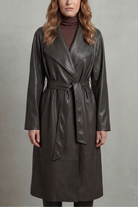 Damen Kunstleder Trenchcoat Tailliert - Image 7