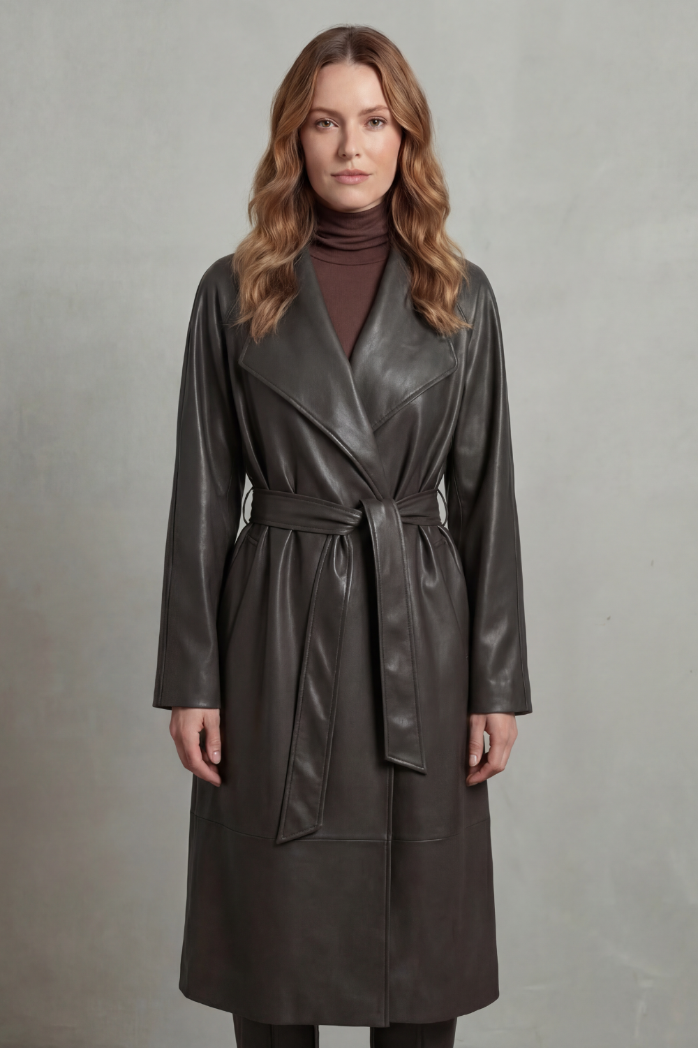 Damen Kunstleder Trenchcoat Tailliert - Image 8