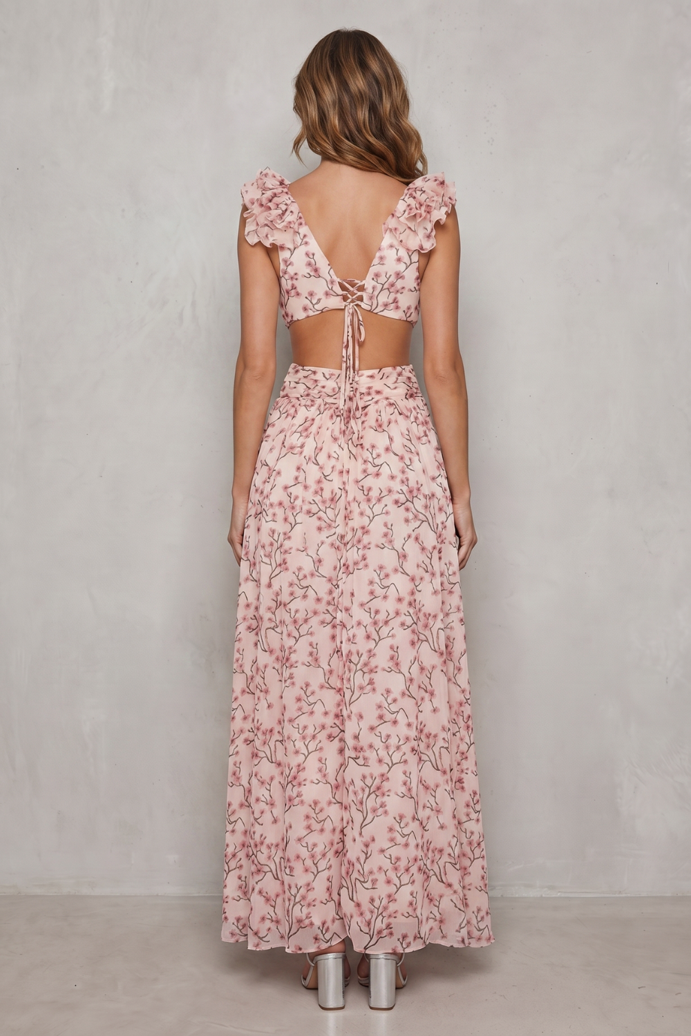 Damen Chiffon Maxikleid Rüschen elegant - Image 4