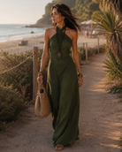 Damen Boho Maxikleid Neckholder ärmellos lang - Image 9