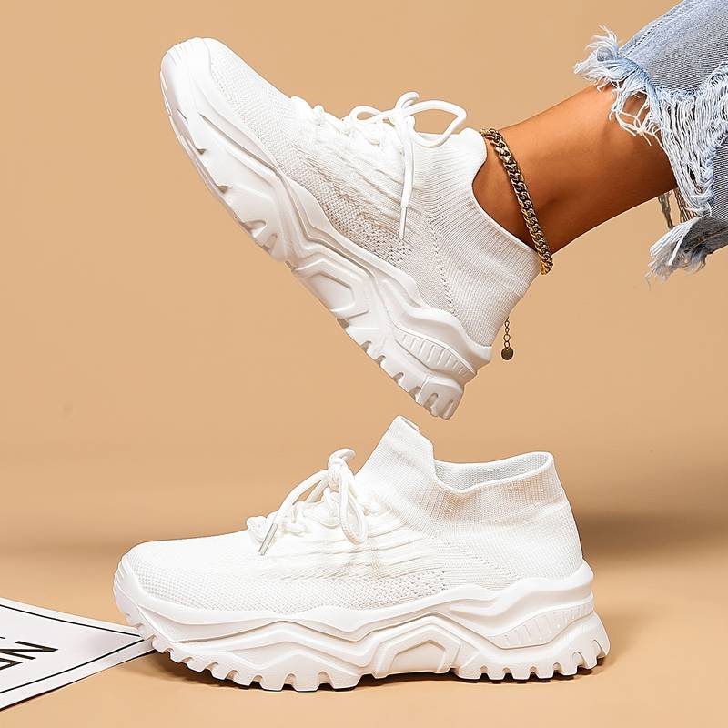 Damen Strick Chunky Plateau Sneaker Schnürschuhe dicke Sohle - Image 2
