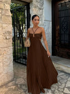 Damen Maxikleid Neckholder Plissiert Cut-outs Hohe Taille - Image 3