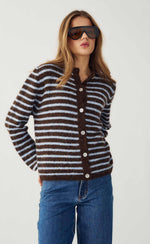 Elody – Cardigan da donna marrone e blu a righe