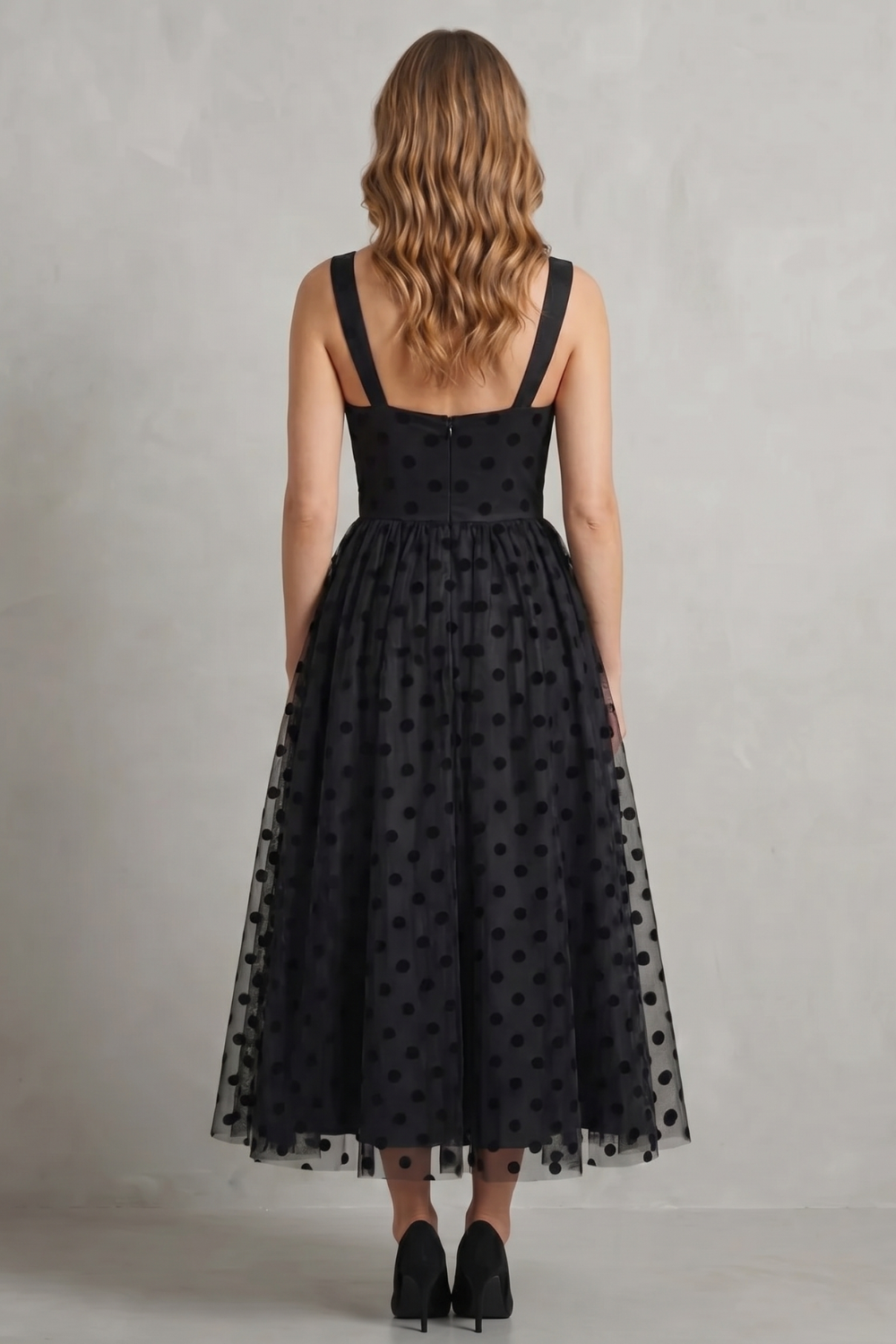 Damen Polka Dot Mesh Midi-Kleid Bustier - Image 4