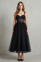 Damen Polka Dot Mesh Midi-Kleid Bustier - Image 2