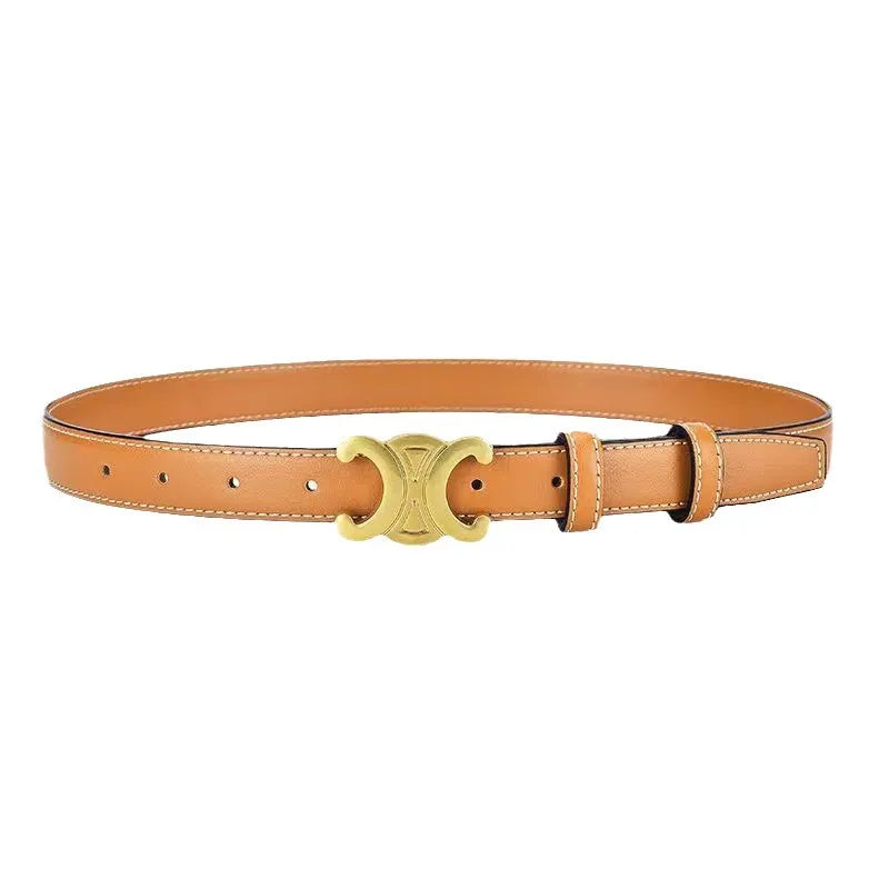 Damen Ledergürtel Schwarz Goldene Schnalle Schmal - Image 9