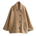 Manteau oversize en mélange de polyester et de laine avec patte de boutonnage
