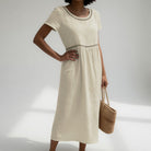 Damen Baumwoll Midikleid bestickt Kurzarm - Image 6