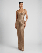 Damen Goldenes Maxikleid Korsett Plissee Drapiert