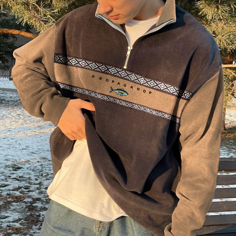 Herren Fleece Kariertes Vest Half-Zip Oversized - Image 2