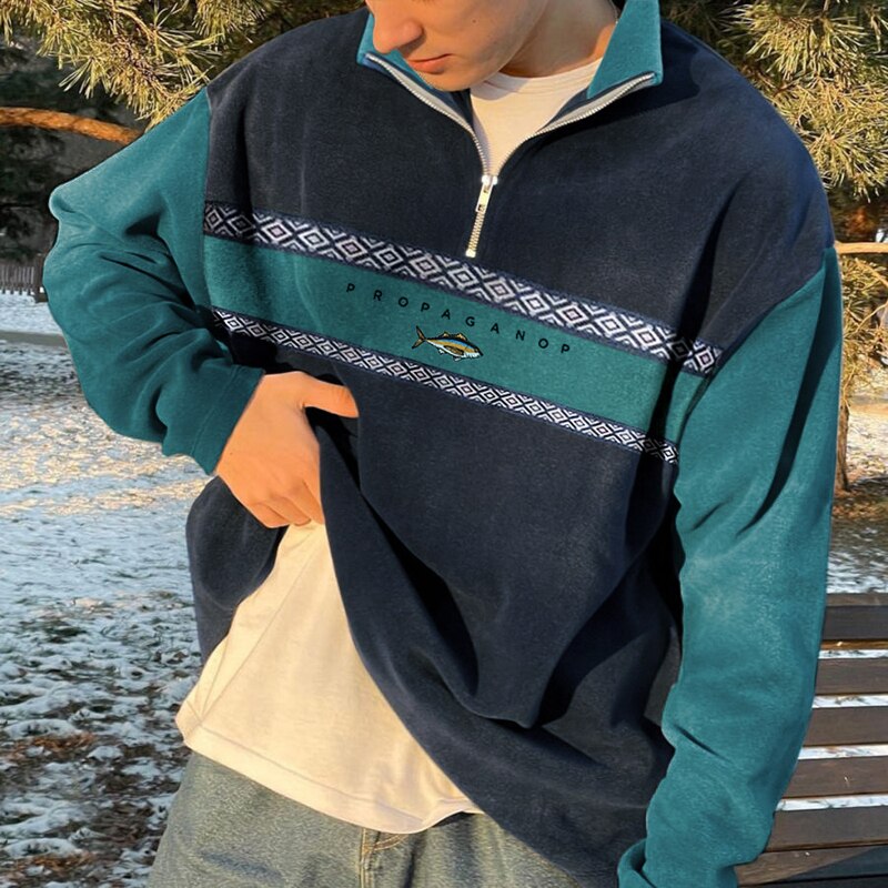 Herren Fleece Kariertes Vest Half-Zip Oversized - Image 3