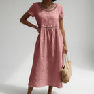 Damen Baumwoll Midikleid bestickt Kurzarm - Image 7