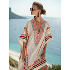 Damen Kaftan Kleid Baumwolle Leinen Besticktes Boho Sommerkleid