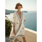 Damen Kaftan Kleid Baumwolle Leinen Besticktes Boho Sommerkleid - Image 2
