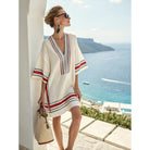 Damen Kaftan Kleid Baumwolle Leinen Besticktes Boho Sommerkleid - Image 3