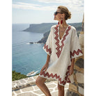 Damen Kaftan Kleid Baumwolle Leinen Besticktes Boho Sommerkleid - Image 4