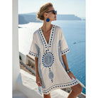 Damen Kaftan Kleid Baumwolle Leinen Besticktes Boho Sommerkleid - Image 7