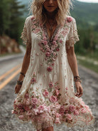 Women Floral Embroidered V-Neck Maxi Dress