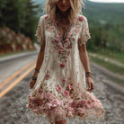 Women Floral Embroidered V-Neck Maxi Dress - Image 2