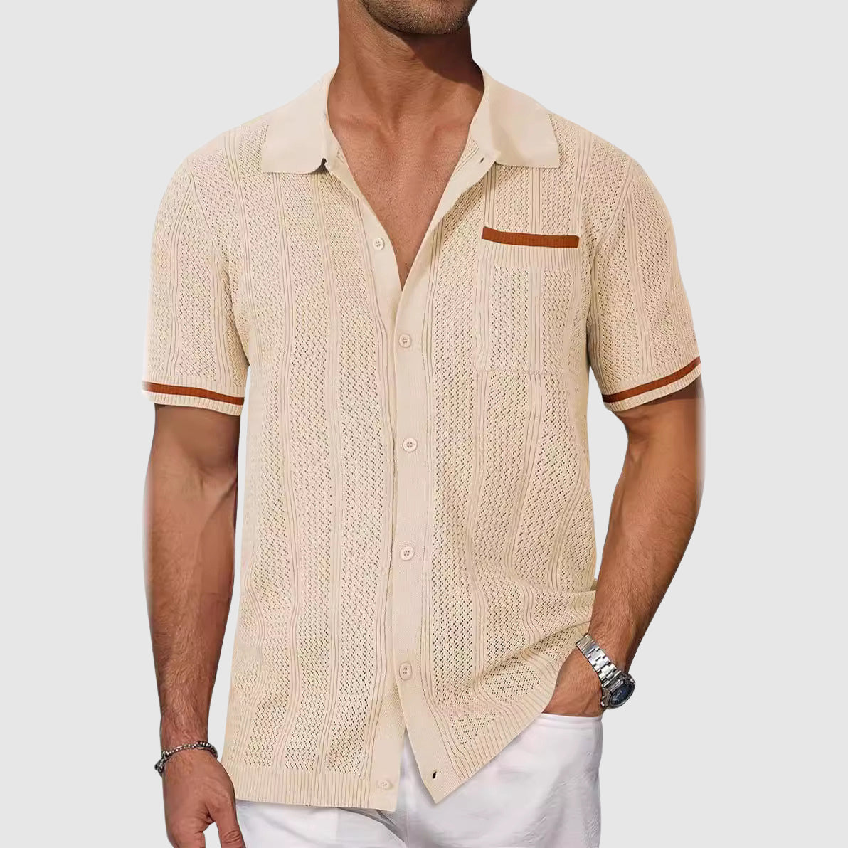 Men's Linen Blend No Iron Summer Button Down Shirt - Image 3