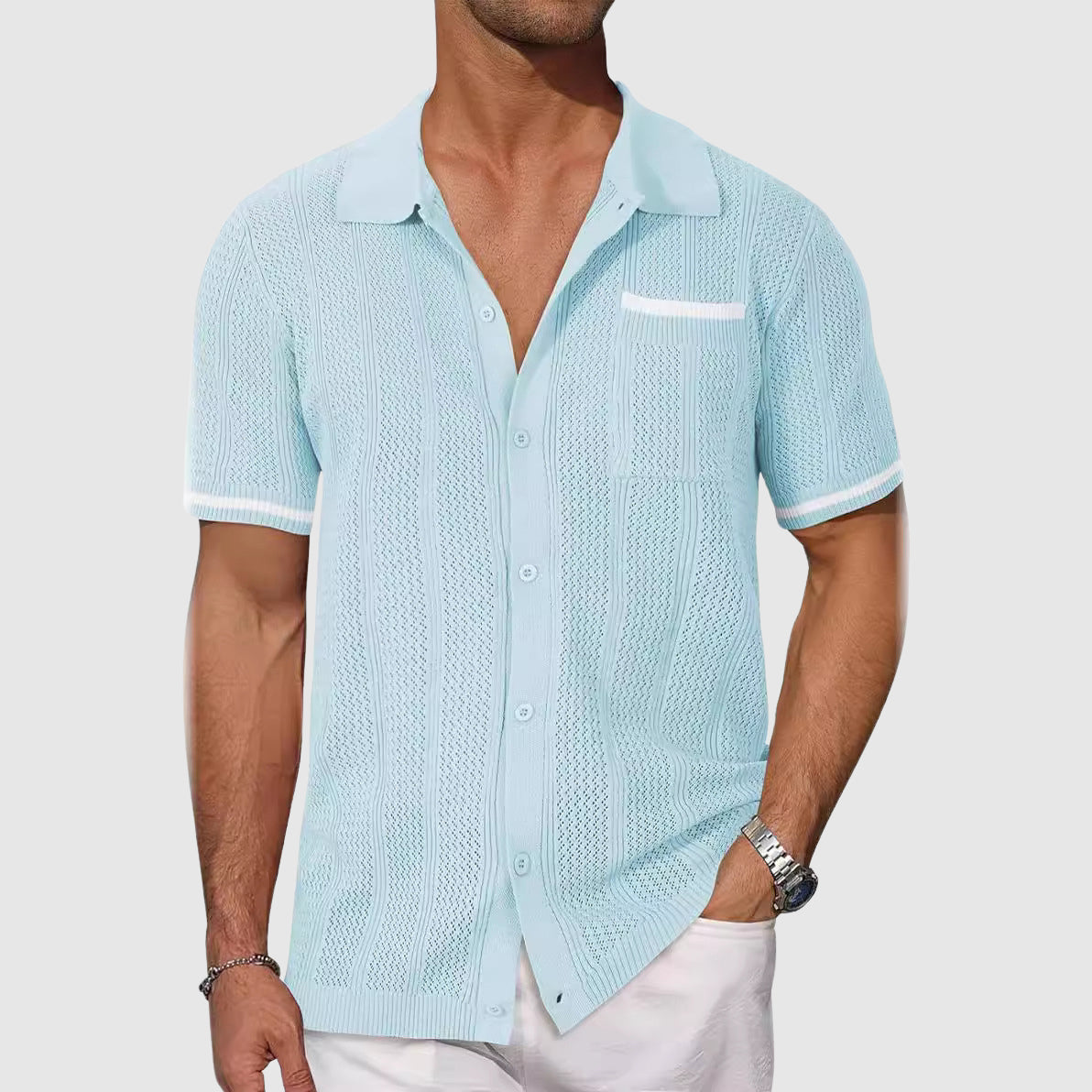 Men's Linen Blend No Iron Summer Button Down Shirt - Image 4