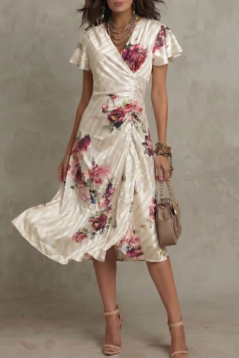 Damen Satin Midi-Kleid Vintage