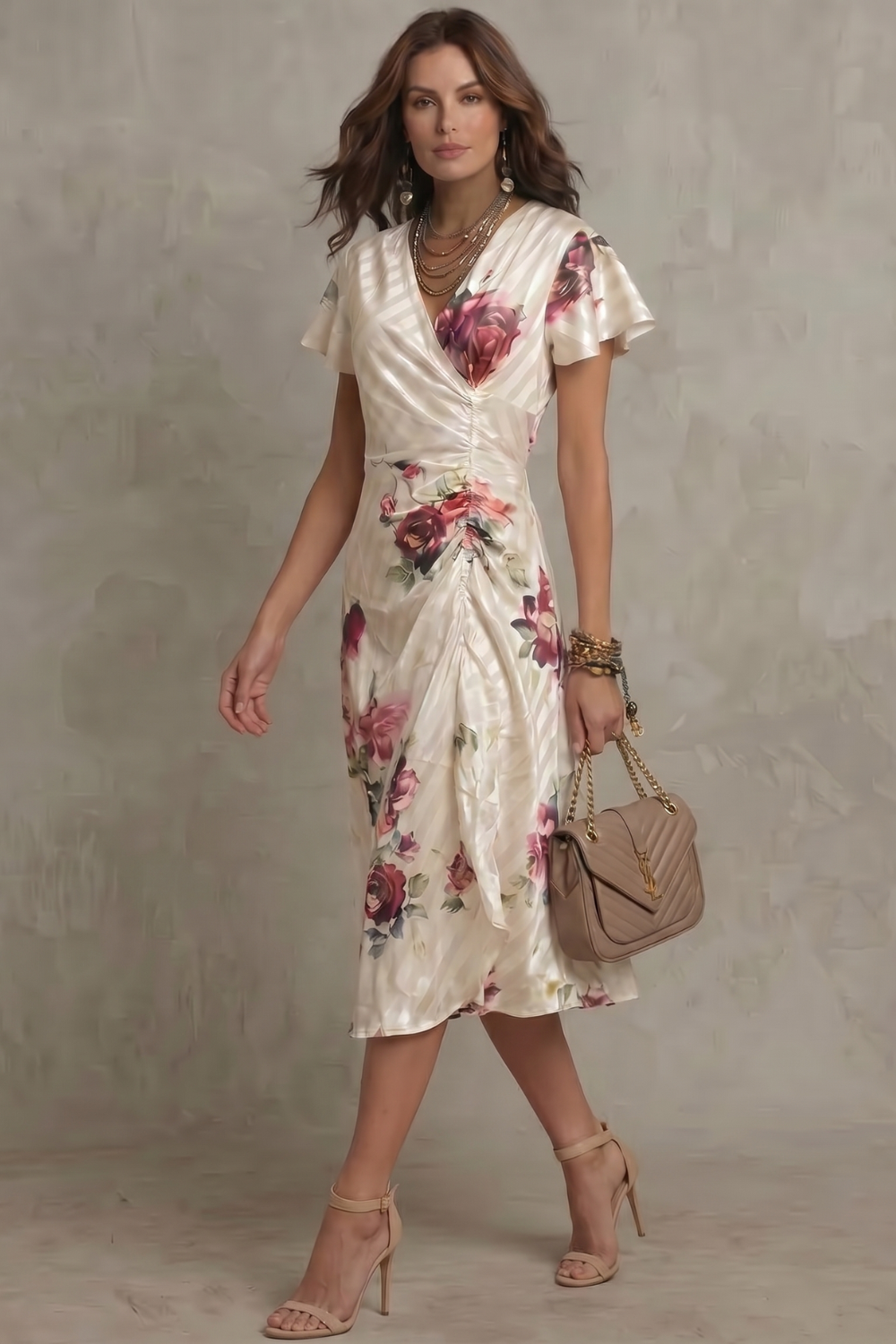 Damen Satin Midi-Kleid Vintage - Image 3