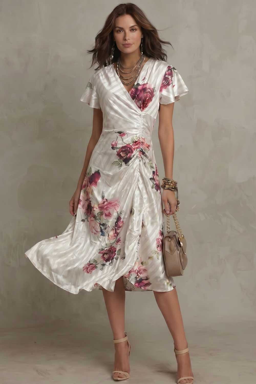Damen Satin Midi-Kleid Vintage - Image 6