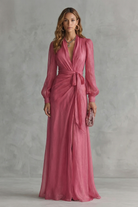 Chiffon Maxikleid Rosa Fließend V-Ausschnitt - Image 2