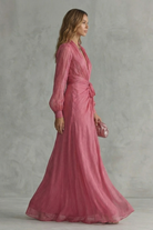 Chiffon Maxikleid Rosa Fließend V-Ausschnitt - Image 3