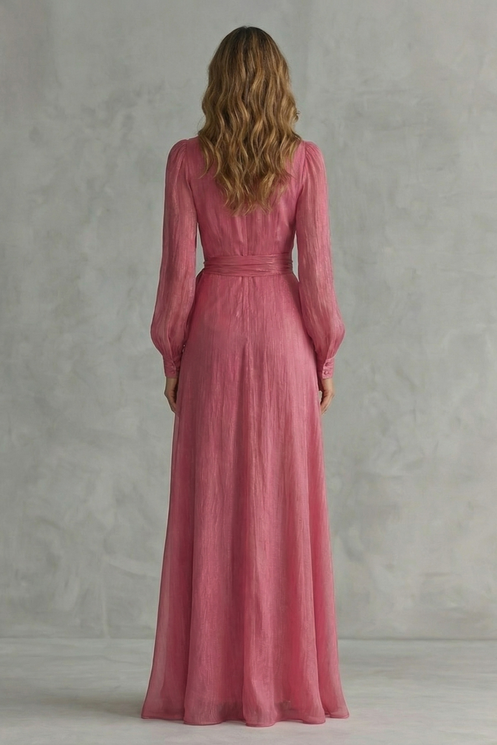 Chiffon Maxikleid Rosa Fließend V-Ausschnitt - Image 4