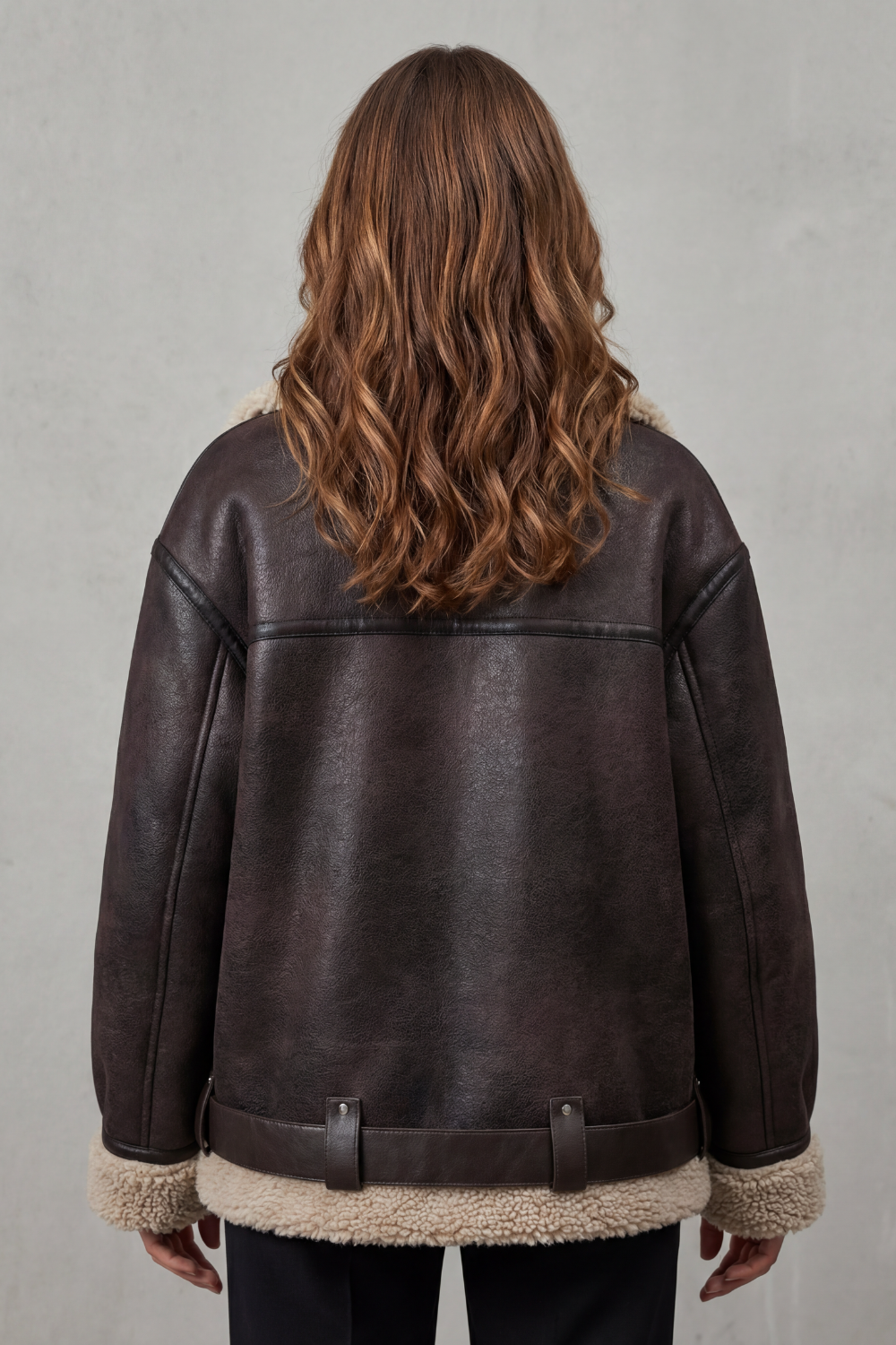 Damen Lammfellimitat Aviator Mantel mit Gürtel - Image 4