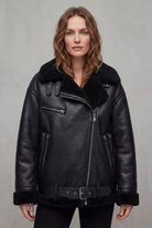 Damen Lammfellimitat Aviator Mantel mit Gürtel - Image 6