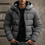 Leandro – Casaco de penas para homem com capuz, fecho e bolsos