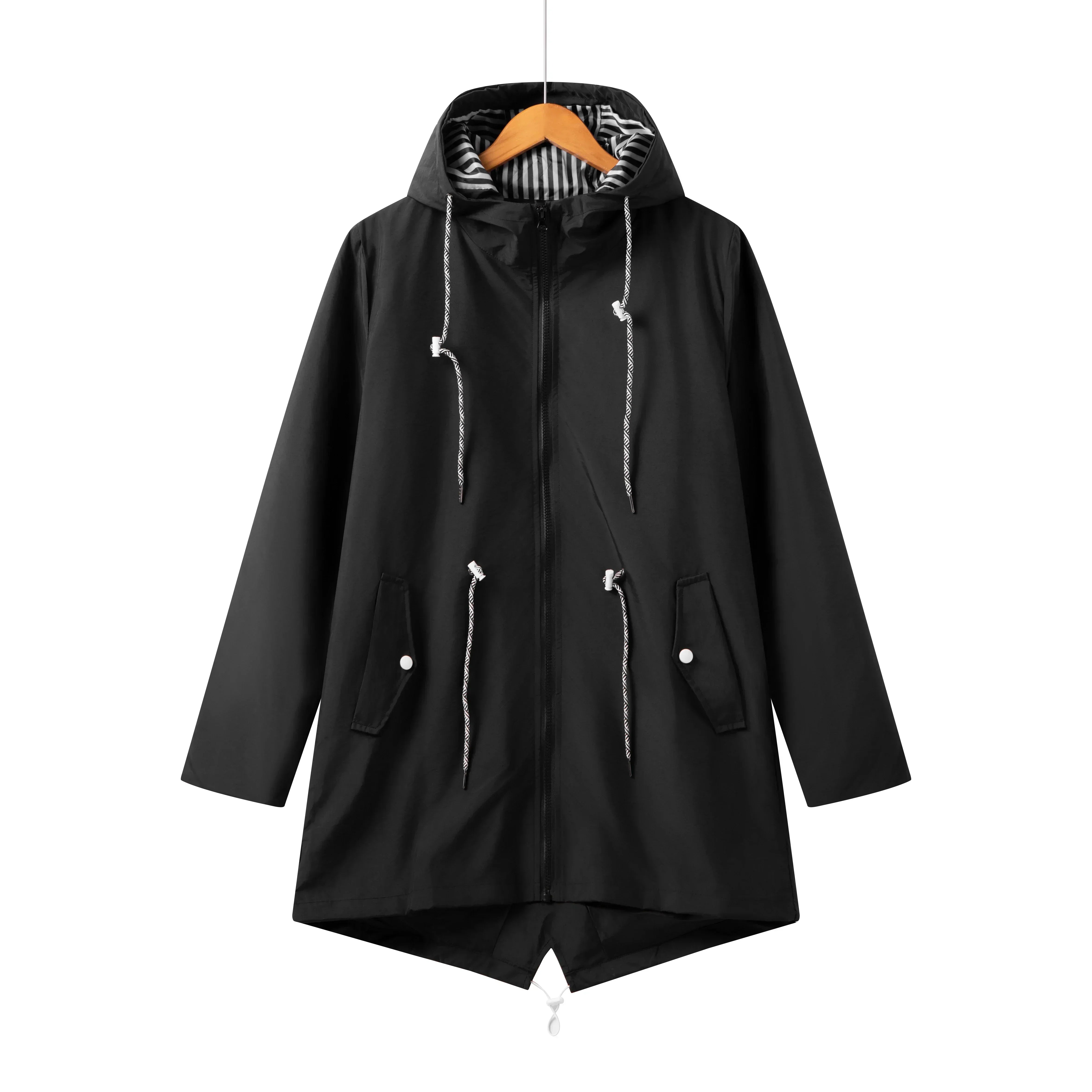 Damen Wasserdichter Trenchcoat mit Kapuze Lässig